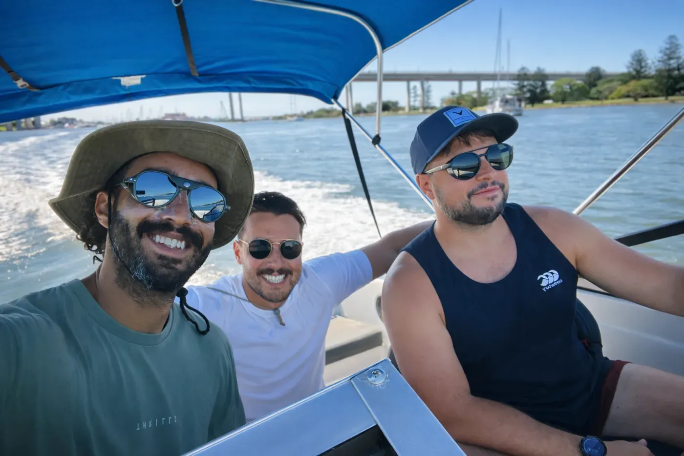 Tide founders Omar, Ben and Rush out on the water